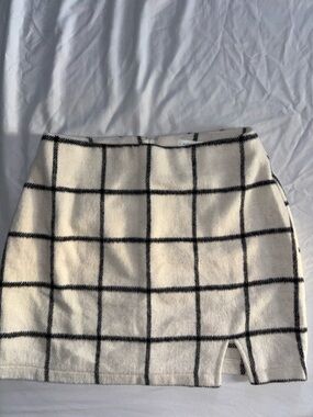 Altar'd State Cream Mini Skirt with Black Windowpane Grid